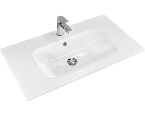 Waschtisch mit Armatur und rechteckigem Becken