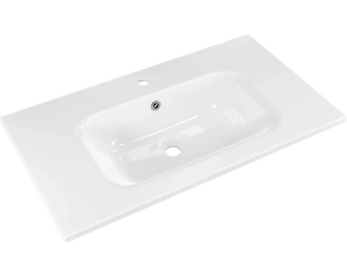 Waschtisch aus Keramik mit Hahnloch und Überlauf