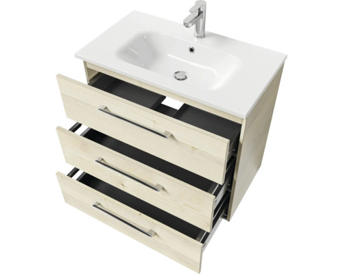 Waschtischunterschrank mit drei Schubladen, Waschbecken und Armatur