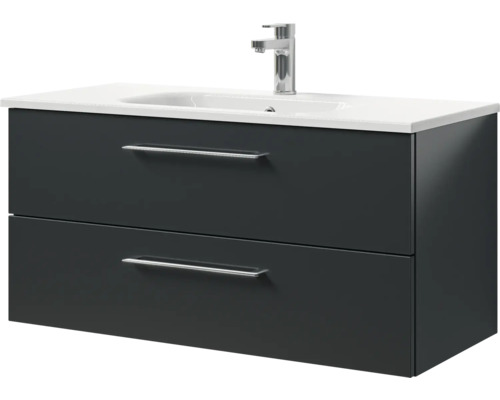 Waschbeckenunterschrank mit zwei Schubladen und Aufsatzwaschbecken