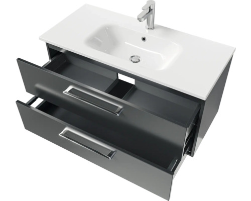 Waschtischunterschrank mit Waschbecken und zwei offenen Schubladen für das Badezimmer