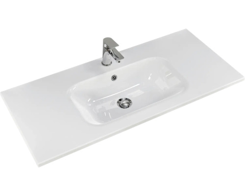 Waschtisch mit Armatur und rechteckigem Becken