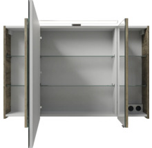 Geöffneter Spiegelschrank mit Glasböden
