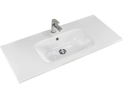 Waschtischplatte mit eingelassenem Waschbecken und Armatur