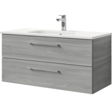 Badmöbel-Set Pelipal Sunline 121 BxHxT 110 x 200 x 46 cm Frontfarbe sangallo grau mit Mineralguss-Waschtisch Waschtischunterschrank und Spiegelschrank mit LED-Beleuchtung