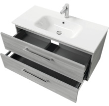 Badmöbel-Set Pelipal Sunline 121 BxHxT 110 x 200 x 46 cm Frontfarbe sangallo grau mit Mineralguss-Waschtisch Waschtischunterschrank und Spiegelschrank mit LED-Beleuchtung