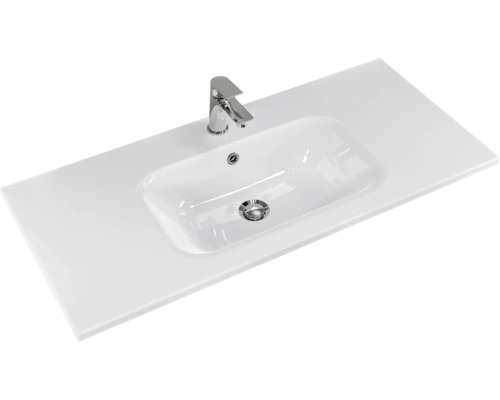 Waschtisch mit Armatur und rechteckigem Becken