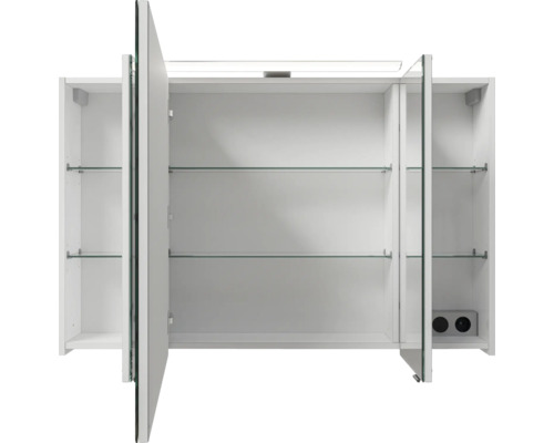 Offener Badezimmerspiegelschrank mit Glasablagen