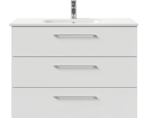 Waschbeckenunterschrank mit drei Schubladen und Armatur