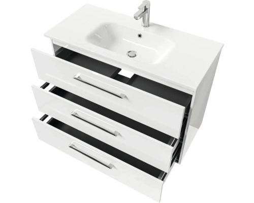 Waschtisch mit drei Schubladen und einem Aufsatzwaschbecken