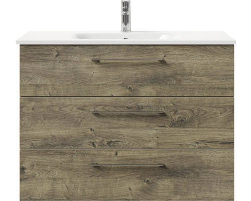 Waschtischunterschrank mit drei Schubladen, Waschtisch und Armatur