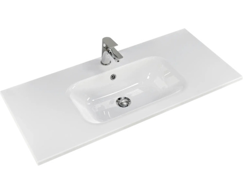 Waschtischplatte mit eingelassenem Waschbecken und Armatur