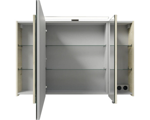 Offener Spiegelschrank mit Glaseinlegeböden