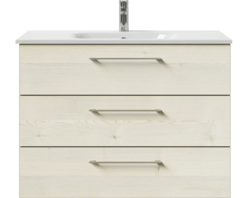 Waschtischunterschrank mit drei Schubladen und Aufsatzwaschbecken