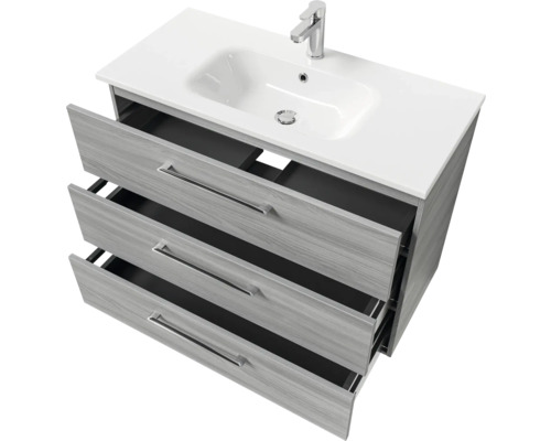 Waschtischunterschrank mit drei Schubladen, Waschbecken und Armatur