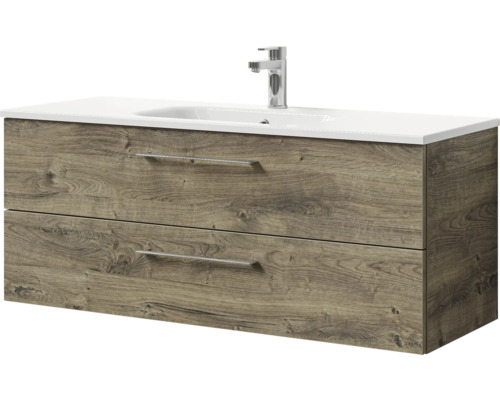 Waschtischunterschrank mit Waschbecken und zwei Schubladen im Holzdekor