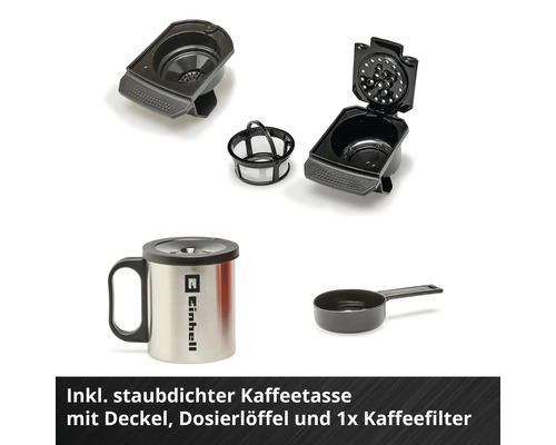 Kaffeemaschinenzubehör mit Kaffeetasse, Dosierlöffel und Kaffeefilter