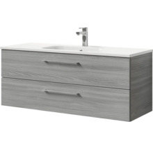 Badmöbel-Set Pelipal Sunline 121 BxHxT 121 x 200 x 46 cm Frontfarbe sangallo grau mit Mineralguss-Waschtisch Waschtischunterschrank und Spiegelschrank mit LED-Beleuchtung