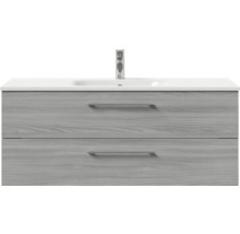 Badmöbel-Set Pelipal Sunline 121 BxHxT 121 x 200 x 46 cm Frontfarbe sangallo grau mit Mineralguss-Waschtisch Waschtischunterschrank und Spiegelschrank mit LED-Beleuchtung