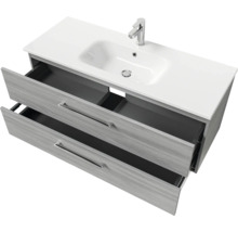 Badmöbel-Set Pelipal Sunline 121 BxHxT 121 x 200 x 46 cm Frontfarbe sangallo grau mit Mineralguss-Waschtisch Waschtischunterschrank und Spiegelschrank mit LED-Beleuchtung