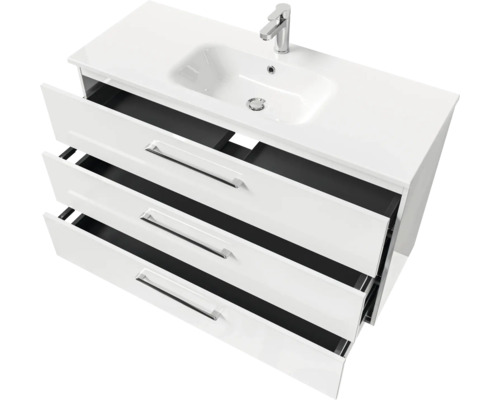 Waschtischunterschrank mit drei Schubladen, Waschbecken und Armatur