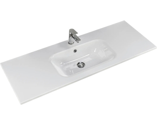 Waschtischplatte mit eingelassenem Waschbecken und Armatur