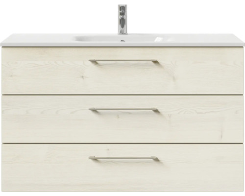 Waschtischunterschrank mit drei Schubladen und Aufsatzwaschbecken