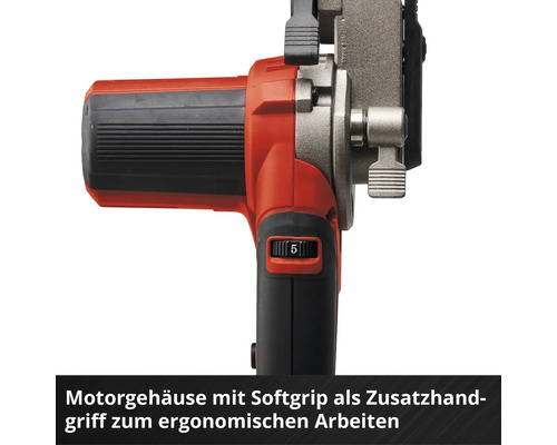 Detailansicht eines Mauernutfräse-Werkzeugs mit Softgriff am Motorgehäuse