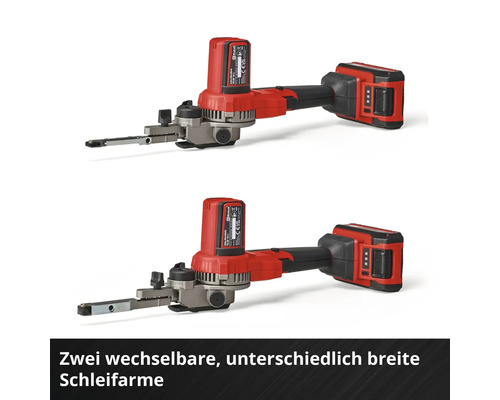 Zwei Akku-Bandschleifer mit Schleifarmen in unterschiedlicher Breite