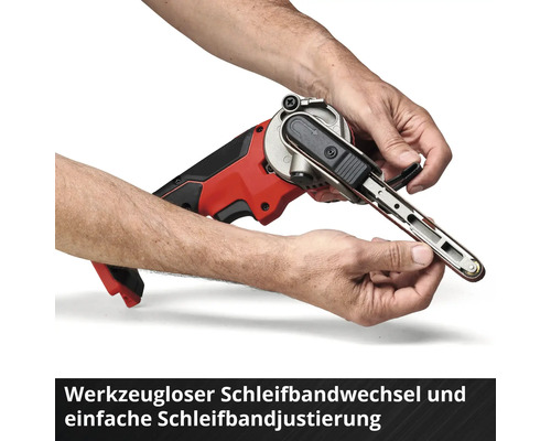 Bandschleifer mit Händen im Gebrauch