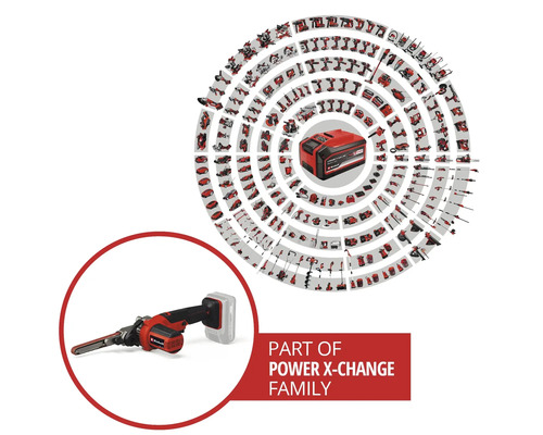 Einhell Power X-Change Akku-Familie mit Akku-Bandschleifer und Sortiment verschiedener Werkzeuge