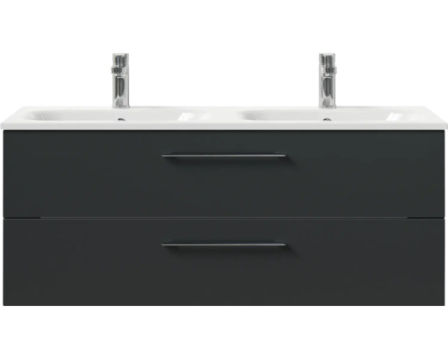 Doppelwaschtischunterschrank mit zwei Schubladen und zwei Armaturen