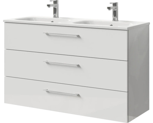 Waschtischunterschrank mit zwei Waschbecken und drei Schubladen