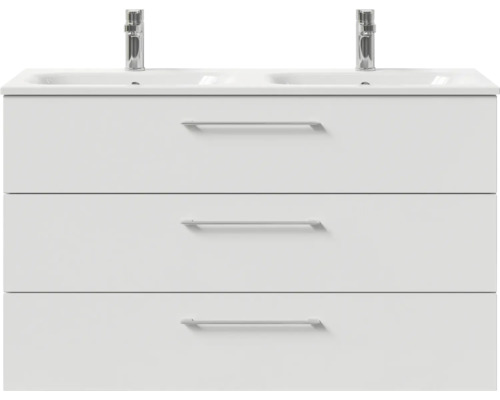 Waschtischunterschrank mit drei Schubladen und zwei Waschbecken