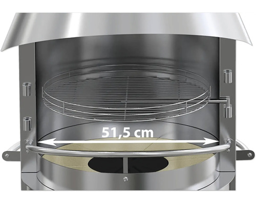Innenansicht eines Grills mit einem Durchmesser von 51,5 cm.