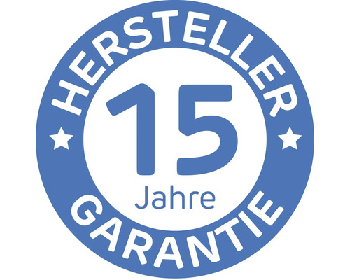 Herstellergarantie von 15 Jahren