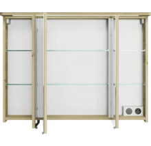 Badmöbel-Set Pelipal Sunline 105 BxHxT 96 x 200 x 48,5 cm Frontfarbe Polar Pinie mit Keramik-Waschtisch Waschtischunterschrank und Spiegelschrank mit LED-Beleuchtung