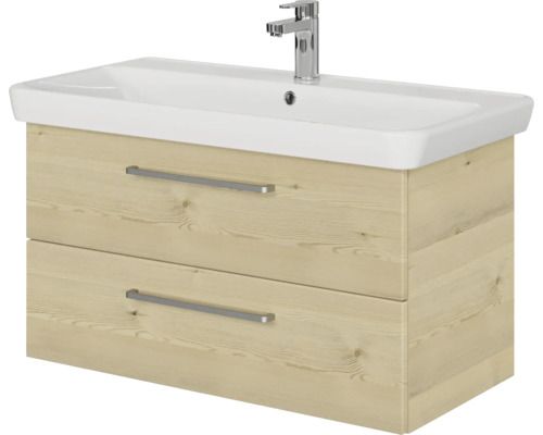 Waschtischunterschrank mit zwei Schubladen und Aufsatzwaschbecken