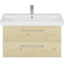Badmöbel-Set Pelipal Sunline 105 BxHxT 96 x 200 x 48,5 cm Frontfarbe Polar Pinie mit Keramik-Waschtisch Waschtischunterschrank und Spiegelschrank mit LED-Beleuchtung