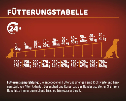 Fütterungstabelle für Hunde mit Gewichtsangaben