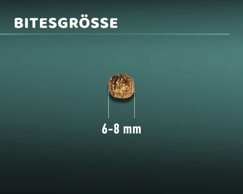 Größe eines einzelnen Futterstücks: 6 bis 8 Millimeter