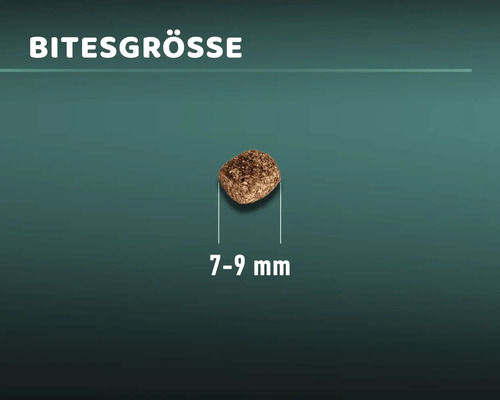 Bissengröße von Hundetrockenfutter mit einer Größe von 7 bis 9 Millimetern.