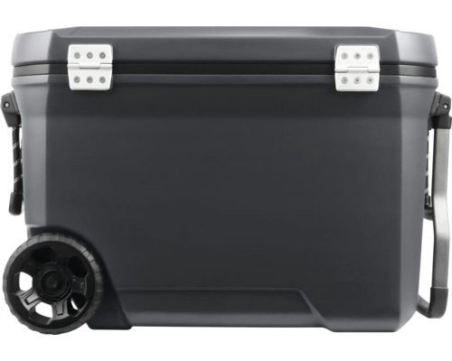 Graue Kühlbox mit Rädern und Griff