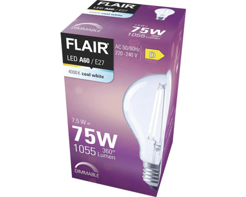 Verpackung einer dimmbaren Flair LED Lampe A60 E27