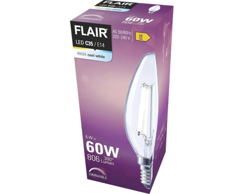 FLAIR LED Leuchtmittel C35 E14, 6 Watt, 806 Lumen