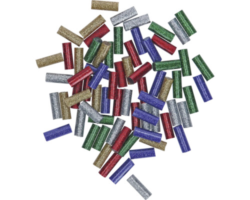 Mehrfarbige Glitzer Heißklebestifte in loser Anordnung