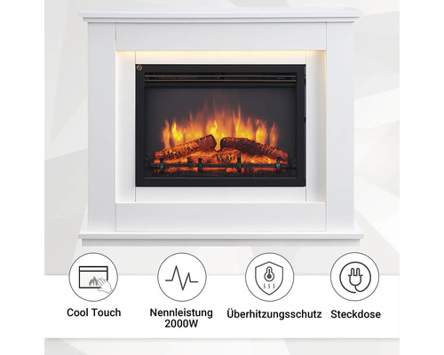 Elektrischer Kamin mit simuliertem Feuer und weißem Rahmen