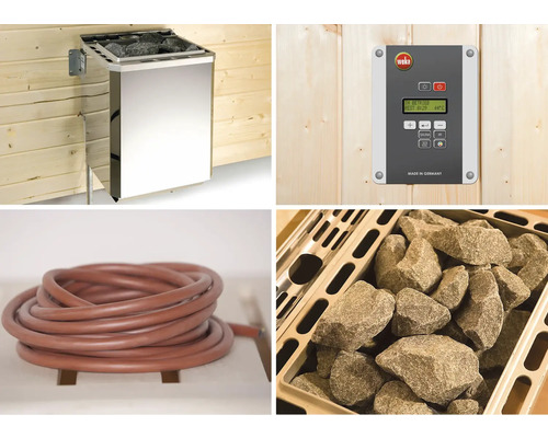 Saunaofen, Steuergerät, Anschlusskabel und Saunasteine für die Sauna