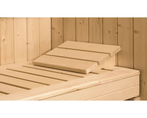 Sauna mit Liegebank und Kopfstütze aus Holz