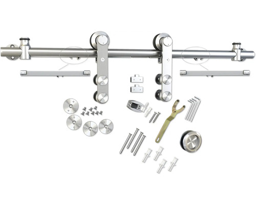 Pertura Schiebetürbeschlag Set Tildra Edelstahl gebürstet für Glastüren L:1860 mm inkl. Einzugsdämpfung,Griffmuschel